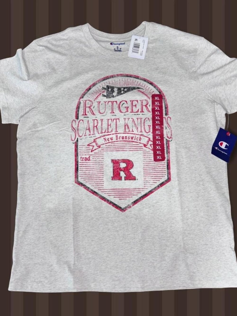 NWT Champion Rutgers Scarlet Knights Heather Grey Graphic Tee XL
